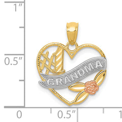 14K Two-Tone Heart Pendant with White Rhodium Grandma Design Elegant & Gift-Ready