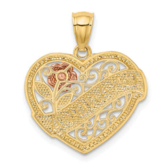14K Two-Tone Gold Grandma Heart Pendant with White Rhodium Accents