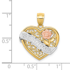 14K Two-Tone Gold Grandma Heart Pendant with White Rhodium Accents