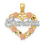 "Grandma" Heart Pendant in 14K Two-Tone Gold with Flowers, 22mm - Sophia Jewelers