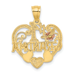 14K Two-Tone #1 Grandma Heart Pendant with White Rhodium Accent