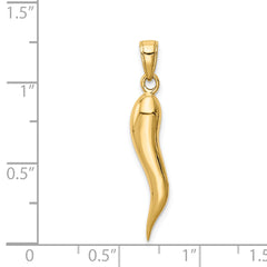 14K Gold Polished 3D Italian Horn Pendant for Men Solid, Casted Design