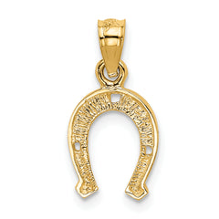 14K Yellow Gold Horseshoe Pendant with Polished Finish and Textured Back