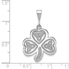 14K White Gold Trinity Clover Pendant with Polished Rhodium Finish