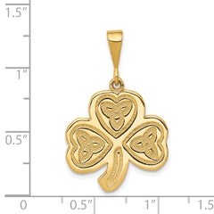 14K Yellow Gold Trinity Clover Pendant with Textured Back, Polished Finish