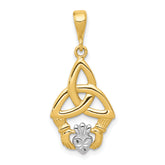 14K Rhodium Diamond-cut Claddagh Pendant