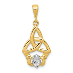 14K Rhodium Diamond-cut Claddagh Pendant