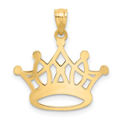 14K Gold and Rhodium Crown Pendant with Polished Diamond-Cut Design for Men