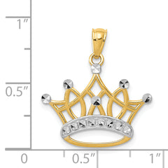 14K Gold and Rhodium Crown Pendant with Polished Diamond-Cut Design for Men