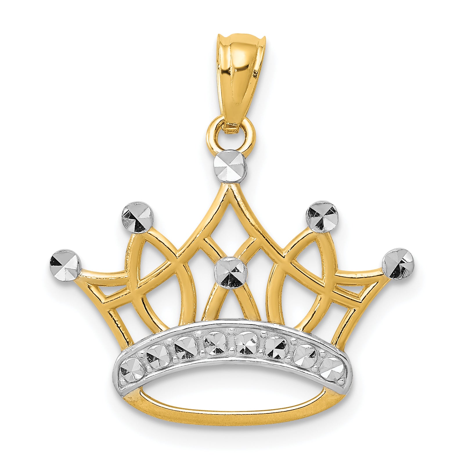 14k and Rhodium Crown Pendant
