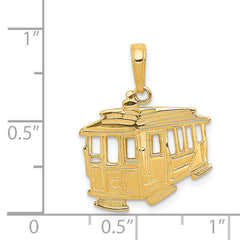 14K Gold Cable Car Pendant with Polished Finish and Solid Design