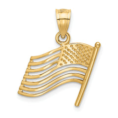 14K Gold American Flag Pendant for Men Polished, Solid, Textured Design