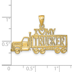 14K Gold I Love My Trucker Truck Pendant Polished Solid Charm