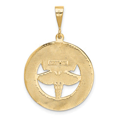 14K Gold RN Pendant with Polished Finish and Textured Back