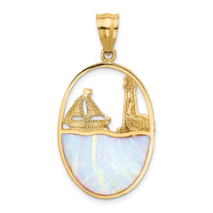 14K Gold Sailboat Pendant with Lab Created Opal Nautical Themed Elegance