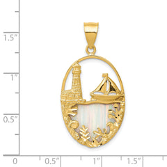 14K Gold Sailboat Pendant with Lab Created Opal Nautical Themed Elegance