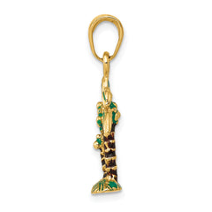 14K Gold 3D Enamel Palm Trees Pendant with Green and Brown Accents