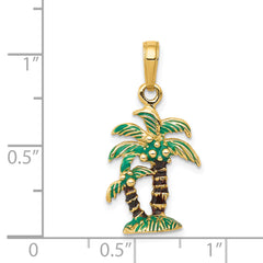 14K Gold 3D Enamel Palm Trees Pendant with Green and Brown Accents
