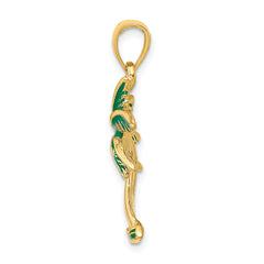 14K Gold Enameled Palm Tree Pendant with Green Accents Elegant Tropical Charm