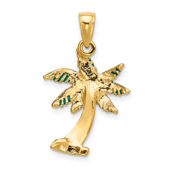 14K Gold Enameled Palm Tree Pendant with Green Accents Elegant Tropical Charm