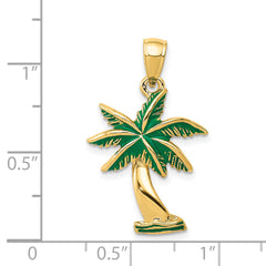 14K Gold Enameled Palm Tree Pendant with Green Accents Elegant Tropical Charm