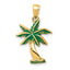 Enameled Palm Tree Pendant in 14K Yellow Gold, 27mm - Sophia Jewelers
