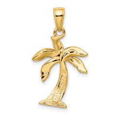 14K Gold Men's Palm Tree Pendant Solid Casted Design, 28mm Length