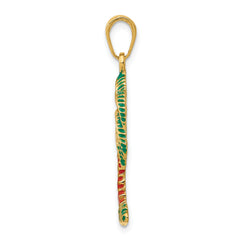 14K Gold Enameled Palm Tree Pendant with Green and Brown Accents