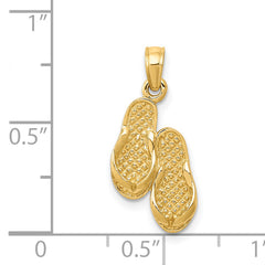 14K Gold 3D Flip Flops Pendant  Solid, Casted, Themed Charm