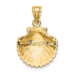 14K Gold Scallop Shell Pendant for Men with Polished Textured Finish