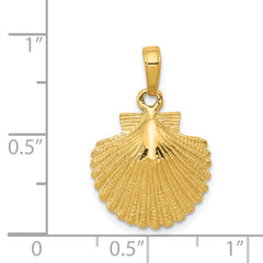 14K Gold Scallop Shell Pendant for Men with Polished Textured Finish
