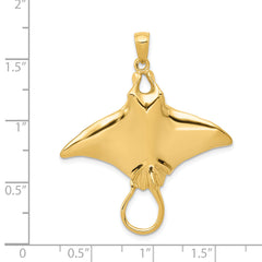 14K Gold Manta Ray Pendant for Men with Polished Solid Design