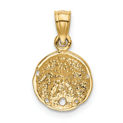 14K Gold Sand Dollar Pendant, Polished & Textured, Cast Design