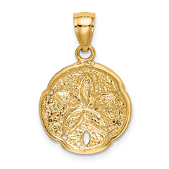14K Gold Sand Dollar Pendant with Polished Finish and Textured Detail