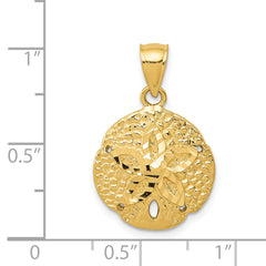 14K Gold Sand Dollar Pendant with Polished Finish and Textured Detail