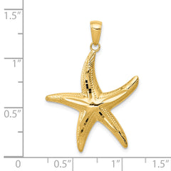 14K Gold Diamond-Cut Starfish Pendant for Men Polished Solid Finish