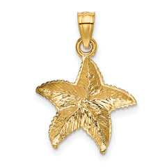 14K Gold Starfish Pendant with Polished Textured Finish, Cast Solid