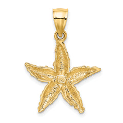 14K Gold Starfish Pendant with Polished Finish, Textured Design for Men