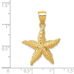 14K Gold Starfish Pendant with Polished Finish, Textured Design for Men