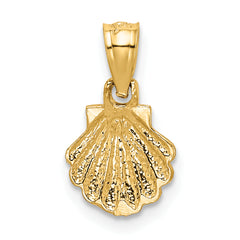 14K Gold Scallop Shell Pendant with Polished Diamond-Cut Finish