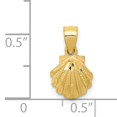 14K Gold Scallop Shell Pendant with Polished Diamond-Cut Finish