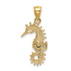 14K Gold Seahorse Pendant with Polished Diamond-Cut Finish for Men