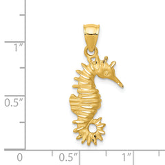 14K Gold Seahorse Pendant with Polished Diamond-Cut Finish for Men
