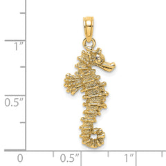 14K Gold 3D Seahorse Pendant with Polished Textured Finish Sophia Jewelers
