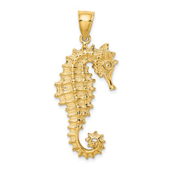 14k Gold 3D Seahorse Pendant for Men with Polished Finish