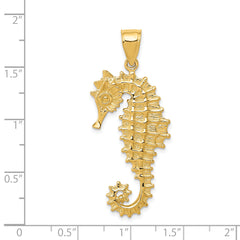 14k Gold 3D Seahorse Pendant for Men with Polished Finish