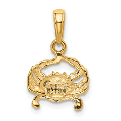14K Yellow Gold Crab Pendant for Men with Polished Finish and Textured Detail