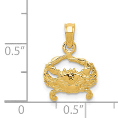14K Yellow Gold Crab Pendant for Men with Polished Finish and Textured Detail