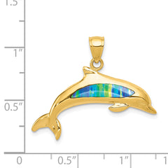 14K Gold Lab Created Opal Dolphin Pendant with Elegant Phenomena Sparkle