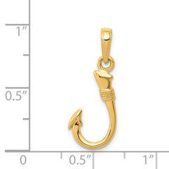 14K Yellow Gold 3D Fish Hook Pendant for Men Solid & Casted Design